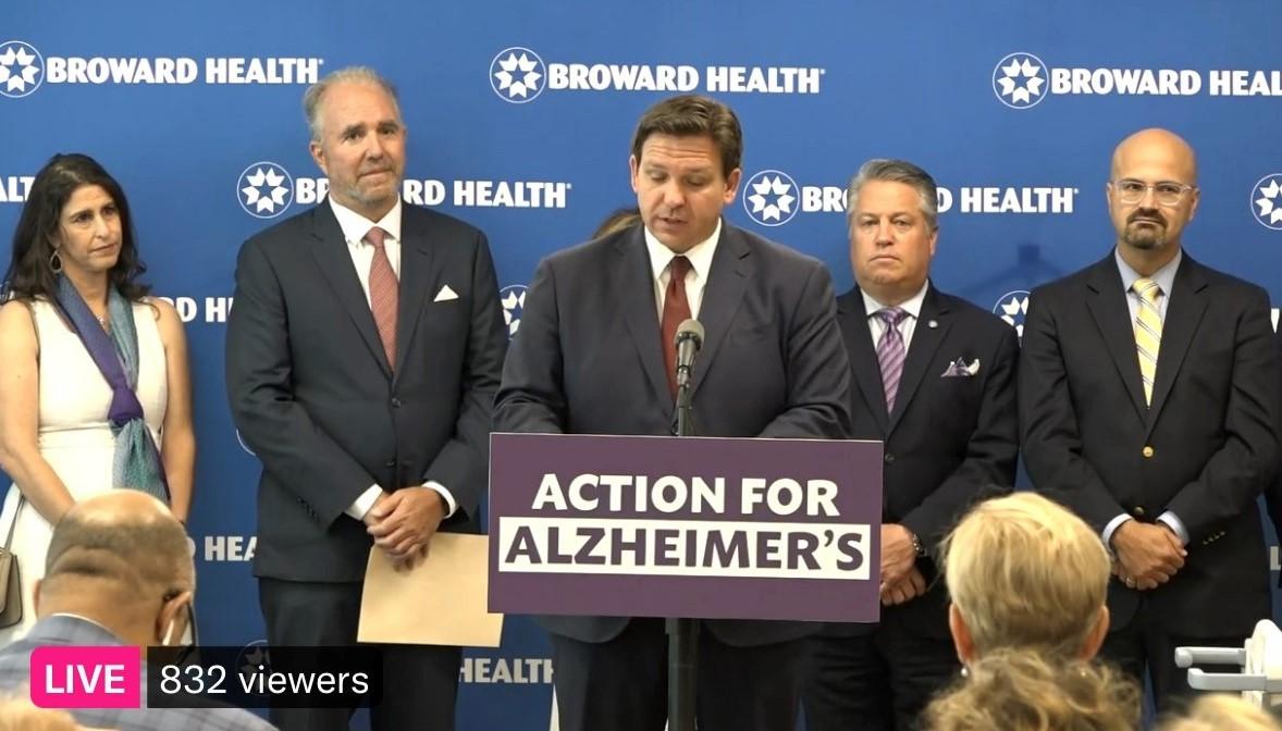 Governor Ron DeSantis and Department of Elder Affairs Secretary Michelle Branham speaking on Alzheimer's at Broward Health Sports Medicine in Fort Lauderdale